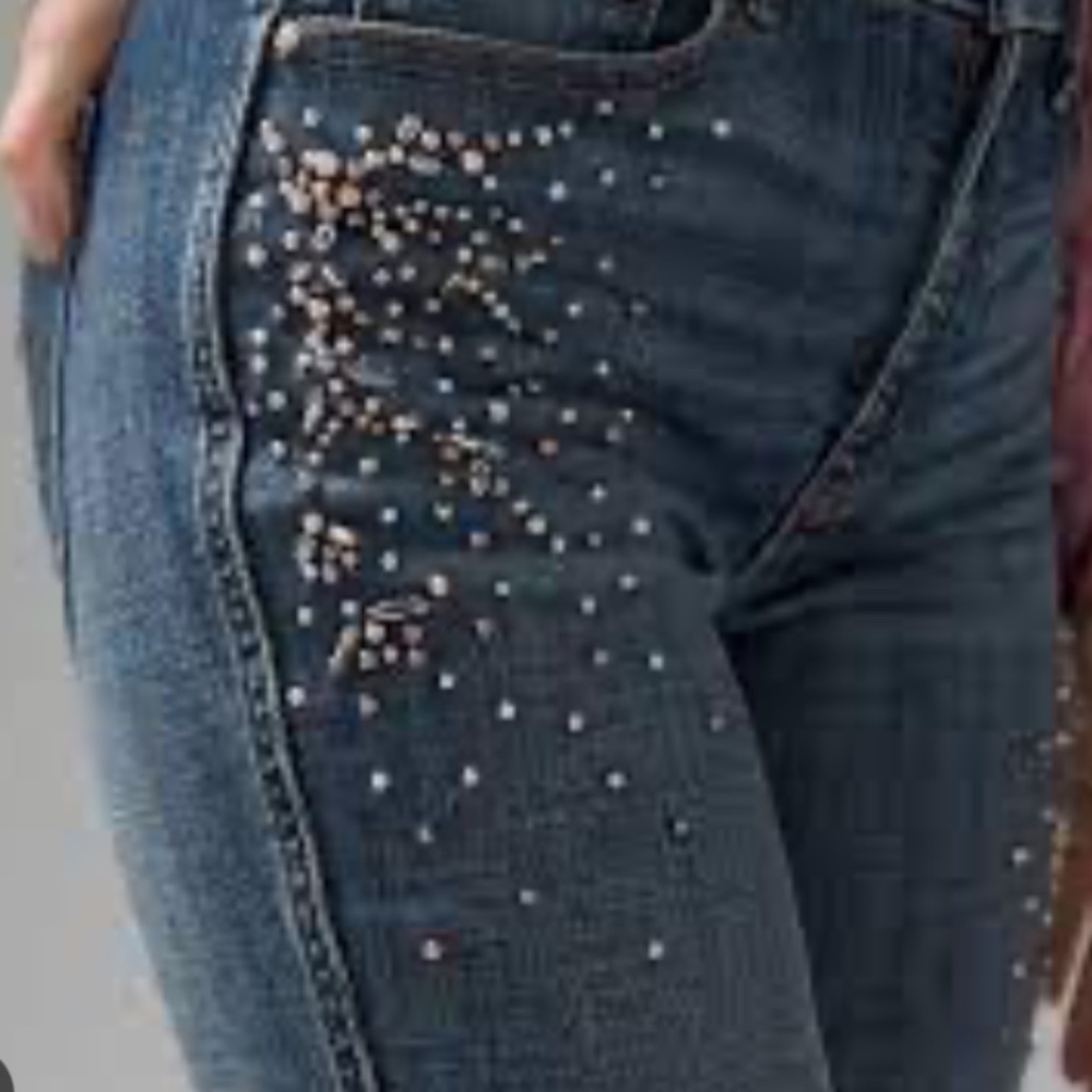 WHBM HR Embellished Skinny Flare Jeans  Medium wash sz 2s - Picture 5 of 7